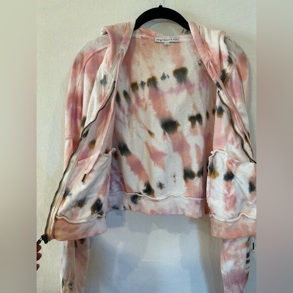 Young Fabulous & Broke Tie Dye Crop Zipup Hoodie Medium Pink - Picture 5 of 8